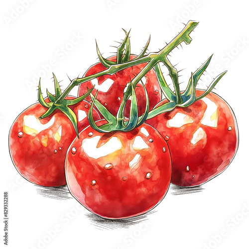 Pencil color anime art ,a cherry tomatoes , isolated on white background photo