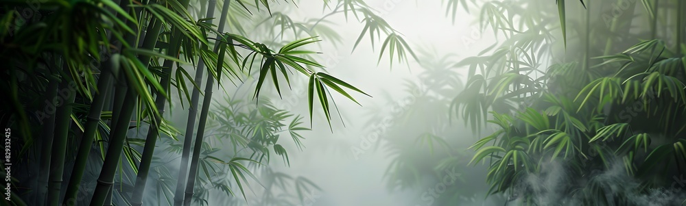 Naklejka premium Green bamboo stems on blurred background