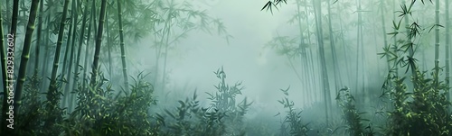 Green bamboo stems on blurred background