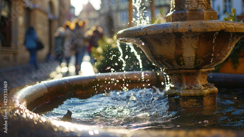 A public drinking fountain in a historical city.