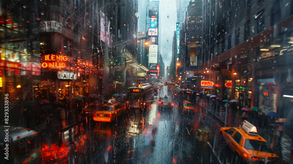 Fototapeta premium A rainy day in a bustling city.