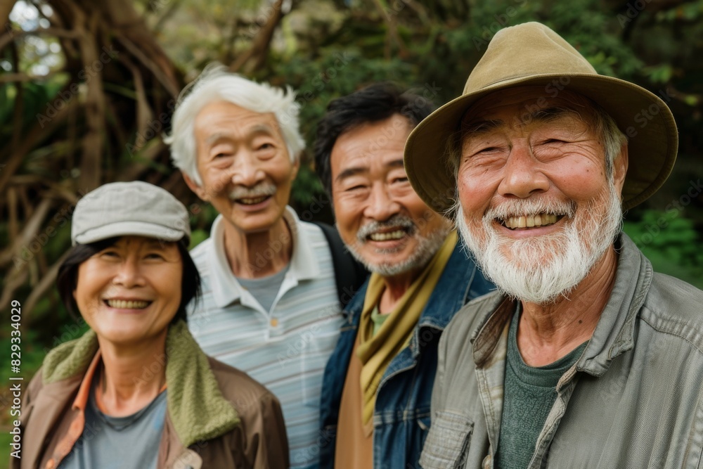 Group of asian senior friends having fun and smiling in the garden Group of asian senior friends having fun and smiling in the garden