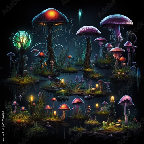 fantasy mushroom in the dark forest