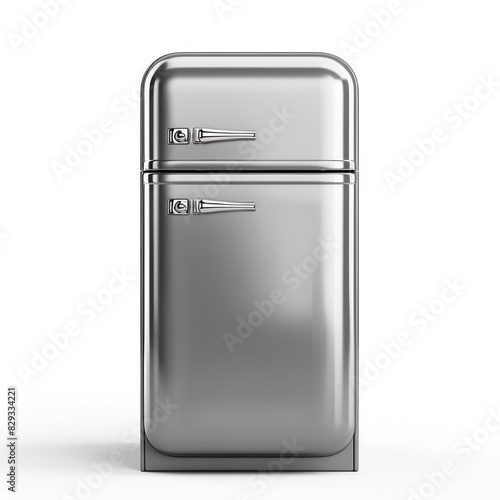 Modern Stainless Steel Refrigerator Isolated on White Background with Natural Light