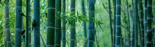 Green bamboo stems on blurred background