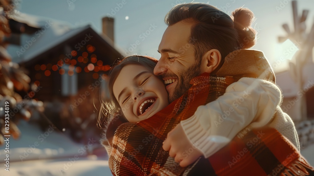Father's Day. Happy Family Daughter Hugs Her Father
Father's Day. Happy Family Daughter Hugs Her Father