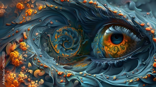 image with a mesmerizing 3D effect that creates the illusion of depth, swirling colors and shapes photo