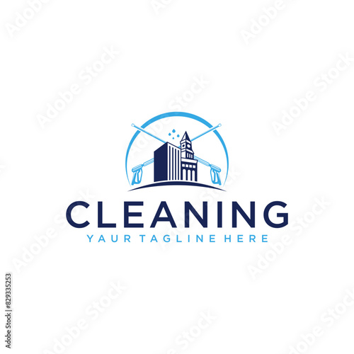 Graphic vector illustration Building pressure power cleaning company badge for corporate, residential and urban, emblem. Vector illustration.