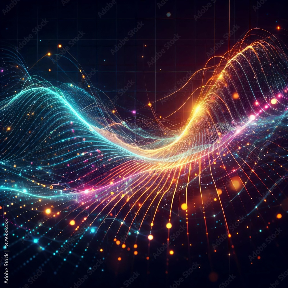 Obraz premium Abstract digital wave of particles. Futuristic point wave. Technology background illustration 