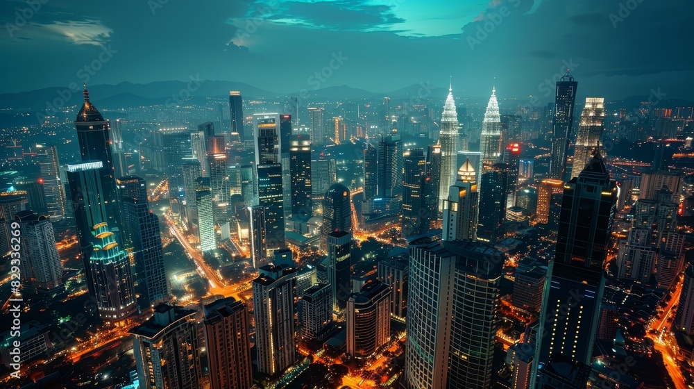 Obraz premium Business, Finance and Investment Concepts: The future of digital technology, Double exposure of business people and city landscape