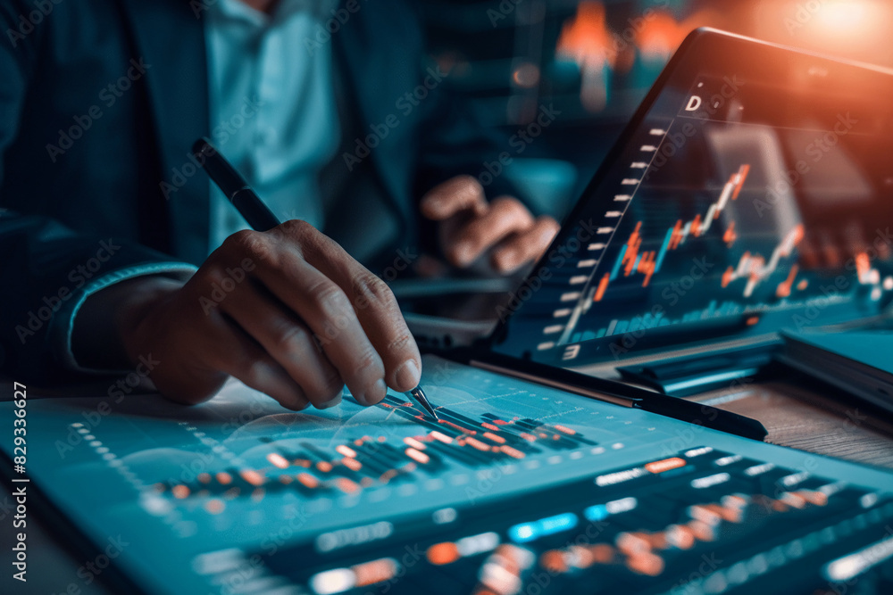 Business data and stock market analysis currency exchange. Businessman analyzing financial graph Business data and stock market analysis currency exchange. Businessman analyzing financial graph