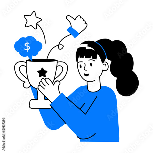 This doodle mini illustration showing top seller holding trophy 