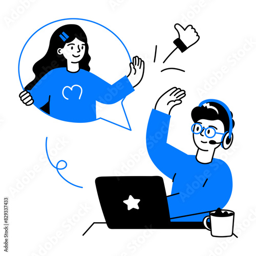 Trendy doodle mini illustration of customer relation 