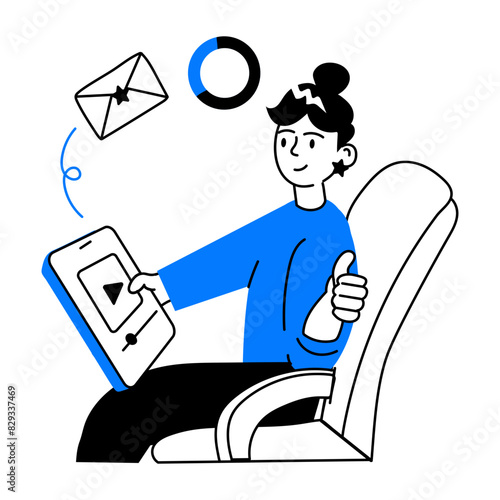 Get this doodle mini illustration of shopping video 