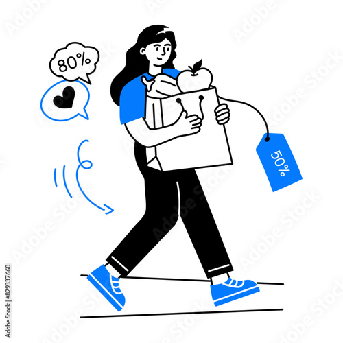 Premium doodle mini illustration of grocery discount 