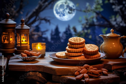 Mooncakes and full moon, Mid-Autumn Day in China 