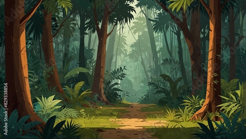 A picture of a jungle landscape for a children's book as a background.