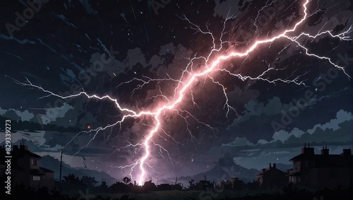 abstract amazing lightning strike, anime background. photo