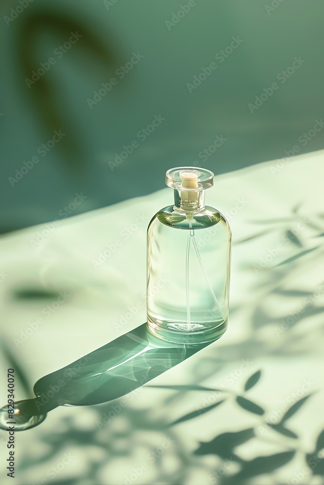 photograph, productive view, cylinder podium with perfume, solid cream background, mockup product, photograph, productive view, cylinder podium with perfume, solid cream background, mockup product,