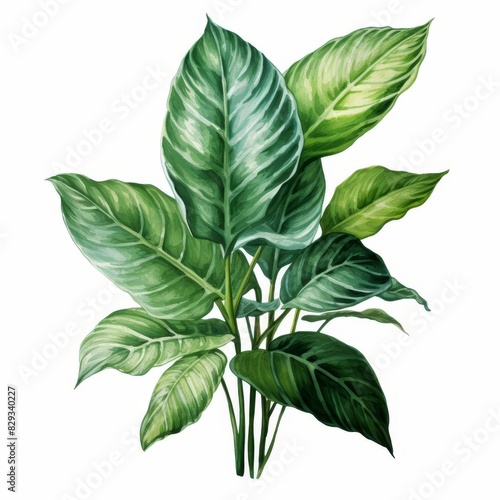 Photo of Tropical Leaves is Aglaonema Leaf, Watercolor Clipart style , Isolated on white background photo
