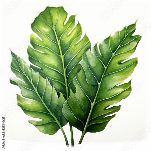 Photo of Tropical Leaves is Asplenium Leaf (Bird's Nest Fern), Watercolor Clipart style , Isolated on white background photo