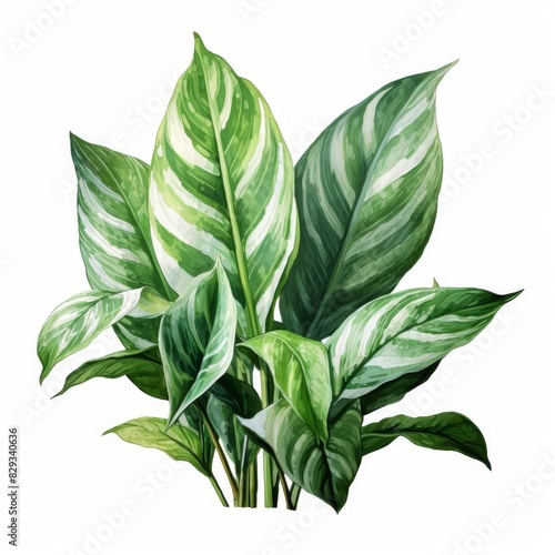 Photo of Tropical Leaves is Aglaonema Leaf, Watercolor Clipart style , Isolated on white background photo