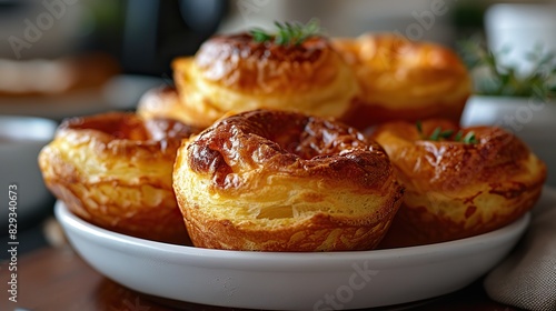 A serving of light and fluffy popovers, fresh from the oven. photo