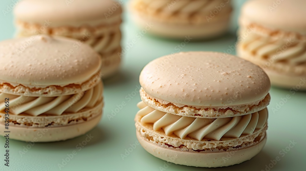 A serving of delicate pistachio macarons, arranged in a pattern.