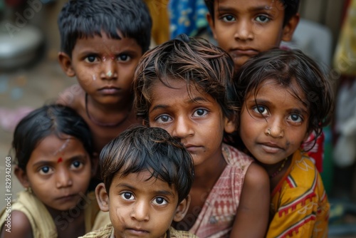 Portrait of a group of Indian children in Kolkata.