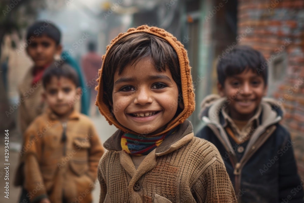 Portrait of unknowns Nepali kid visiting Durbar square in Kathmandu in the morning Portrait of unknowns Nepali kid visiting Durbar square in Kathmandu in the morning