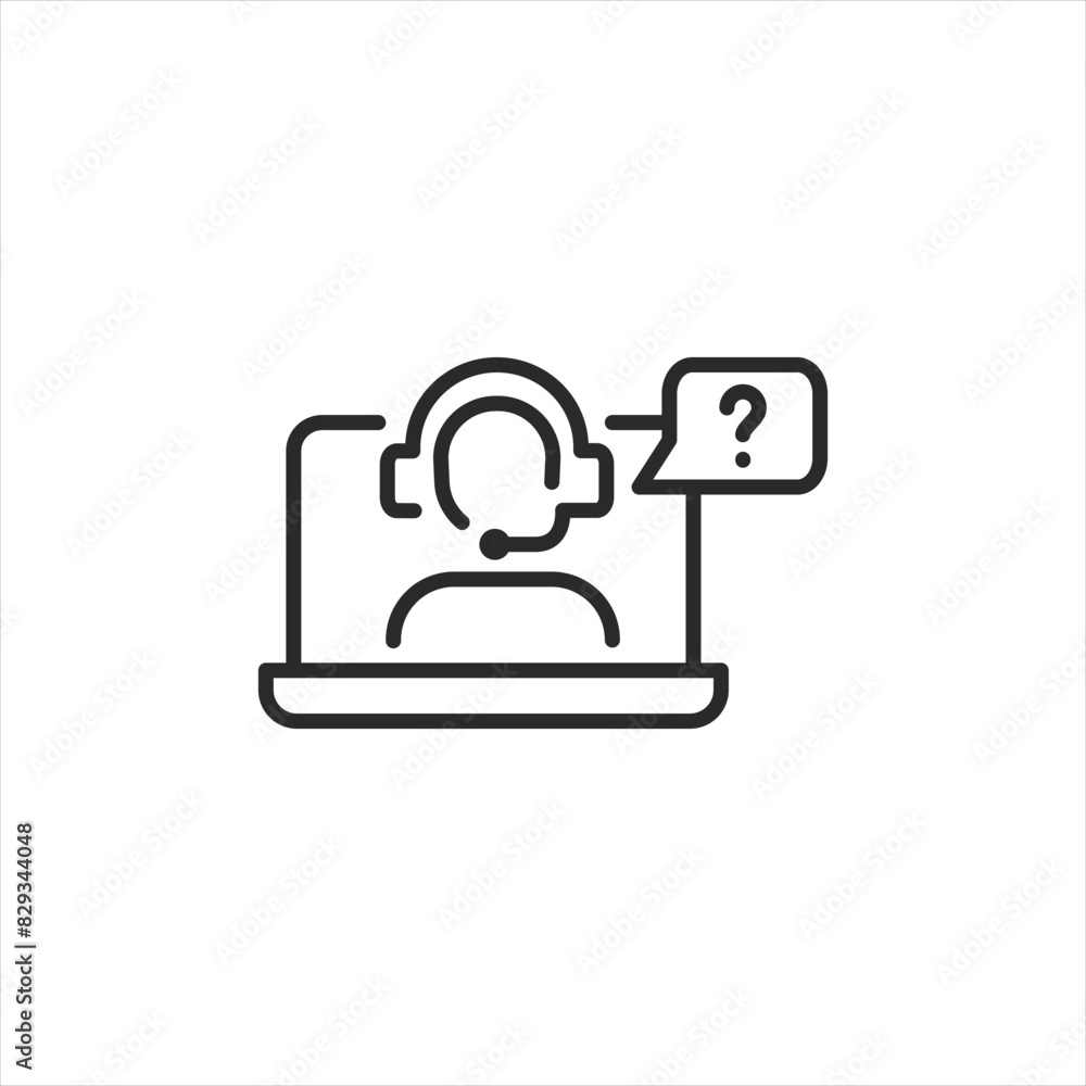 Online support agent icon. Simple depiction of a customer service representative with a headset at a laptop, symbolizing remote assistance and digital communication. Vector illustration Online support agent icon. Simple depiction of a customer service representative with a headset at a laptop, symbolizing remote assistance and digital communication. Vector illustration