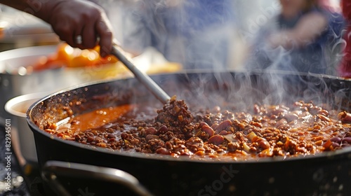 The intense heat of a chili cookoff competition has contestants sweating as they craft their secret recipes with tongues wagging in anticipation. © Justlight