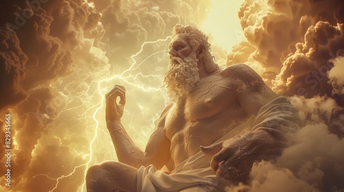 Illustration of ZEUS, god of sky and thunder. Zeus, king of the Greek gods, is ready to hurl lightning down on the world and mankind. photo