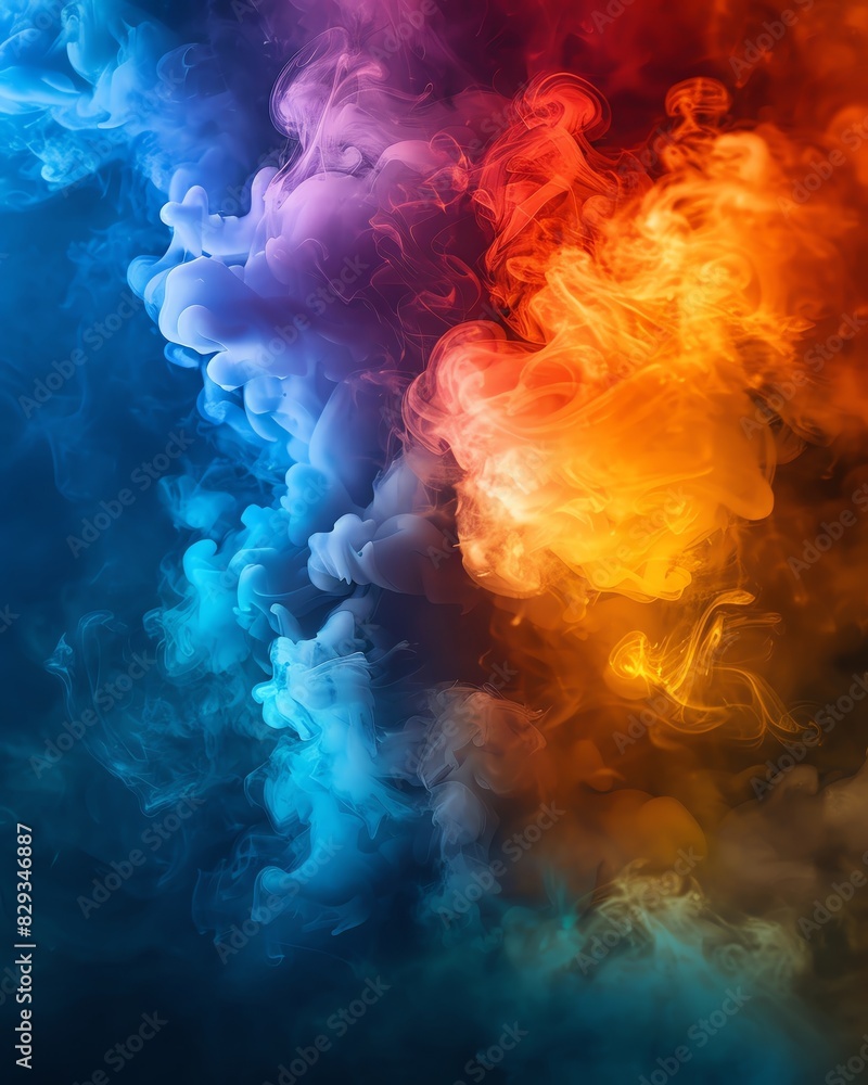 Vividly detailed painting of swirling blue, purple, and red smoke. Vividly detailed painting of swirling blue, purple, and red smoke.