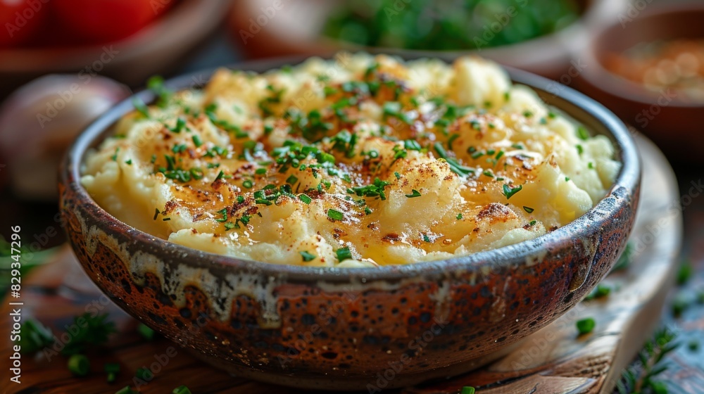Showcase the creamy smoothness of a bowl of creamy mashed potatoes, featuring buttery flavor and a sprinkle of fresh herbs. Showcase the creamy smoothness of a bowl of creamy mashed potatoes, featuring buttery flavor and a sprinkle of fresh herbs.