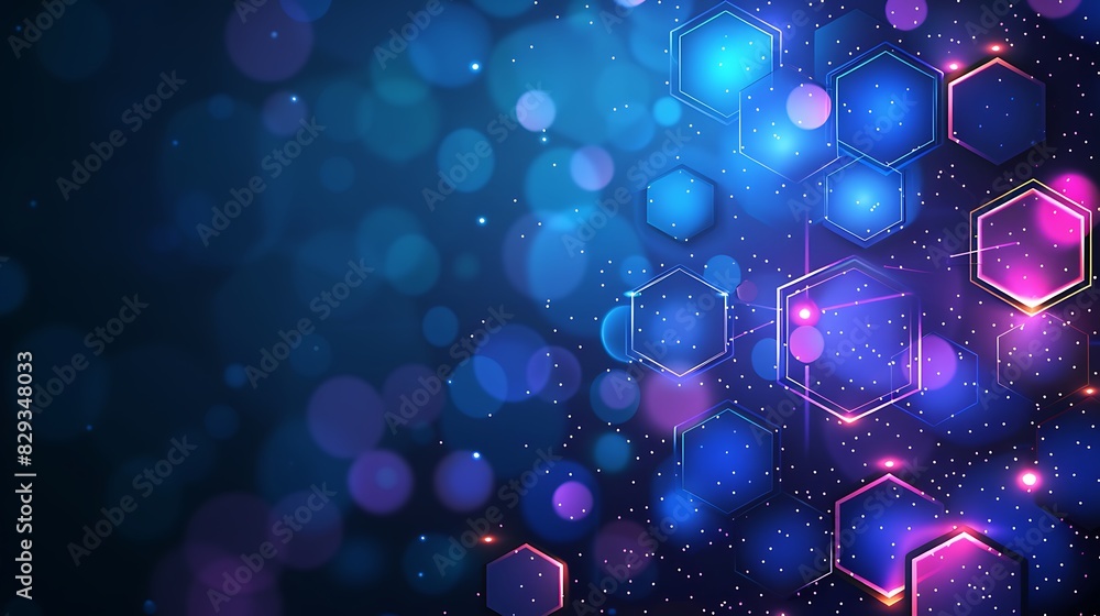 Abstract background with hexagon pattern and glowing dots on blue purple color, vector illustration. Digital technology concept for banner design Abstract background with hexagon pattern and glowing dots on blue purple color, vector illustration. Digital technology concept for banner design