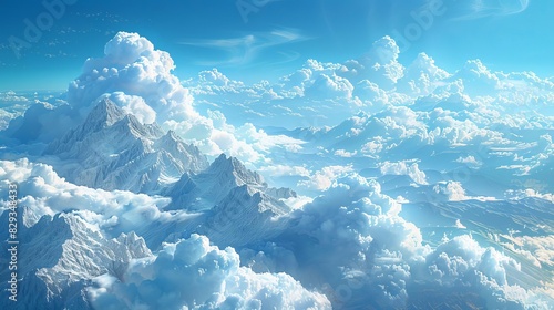 A surreal landscape where mountains float in the sky