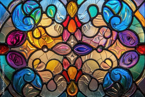Colorful stained glass window abstract stained glass background art nouveau decoration for interior vintage pattern