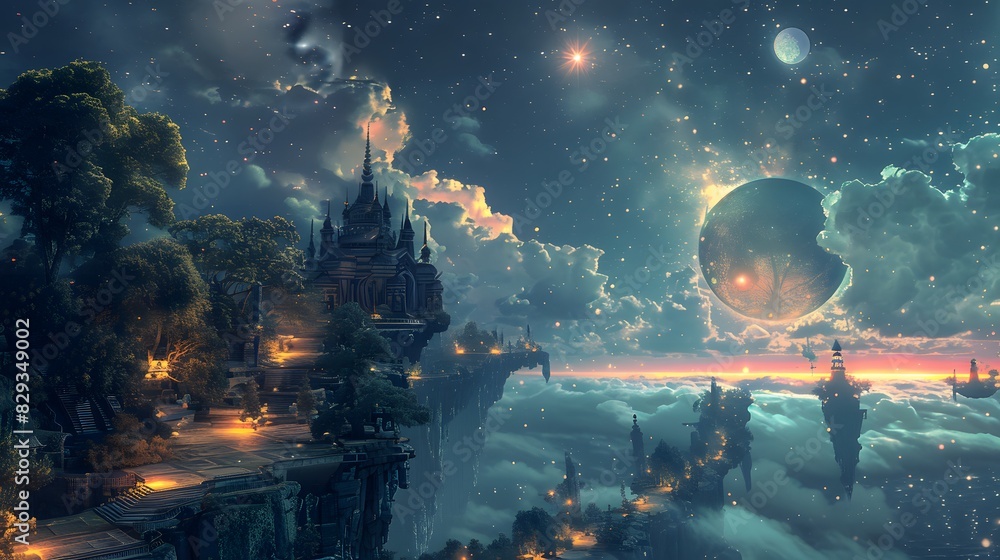 Obraz premium surreal dreamscape with surreal landscapes and floating structures illuminated by a surreal 3D glow