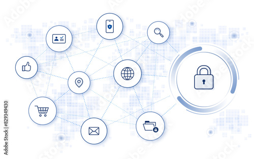 personal data protection and online security. edtiable stroke vector illustration