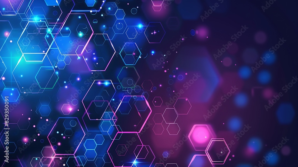 Abstract background with hexagon pattern and glowing dots on blue purple color, vector illustration. Digital technology concept for banner design Abstract background with hexagon pattern and glowing dots on blue purple color, vector illustration. Digital technology concept for banner design