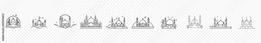 Mosque icon vector. mosque icon,Mosque icon vector. mosque icon set. mosque vector icon flat design. Symbol of a masjid sign, Muslim mosque flat icons. Thin linear small mosques outline icons religion
