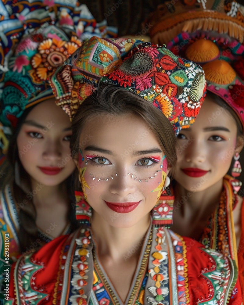 Obraz premium Capture the essence of diverse cultures with an eye-level angle shot focusing on traditional attire and unique customs Showcase the beauty and 