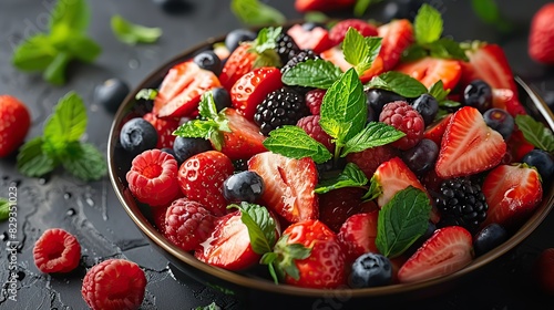 A fresh mixed berry salad  with a honey-lime dressing.