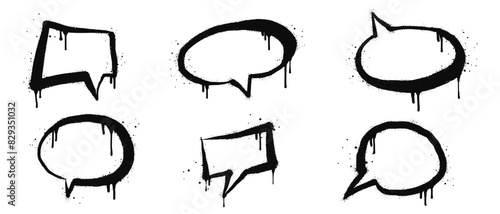 Set of Spray painted graffiti Speech bubble in black over white. bubble drip symbol. isolated on white background. vector illustration