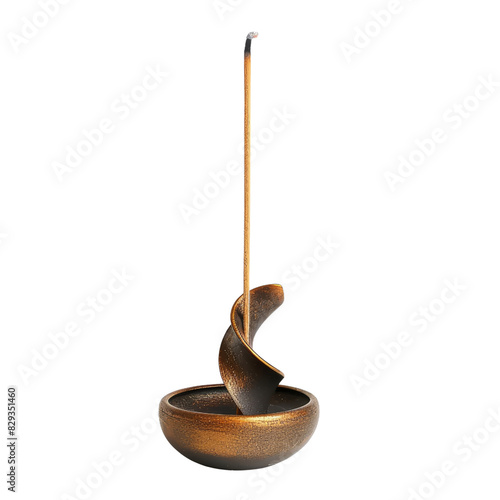 Elegant spiral incense burner with wooden bowl, perfect for creating a serene atmosphere in your home or meditation space. photo