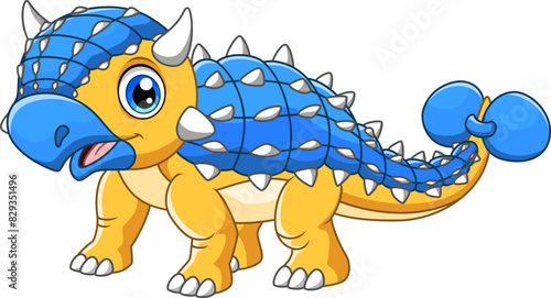 Funny Ankylosaurus cartoon vector illustration on white background