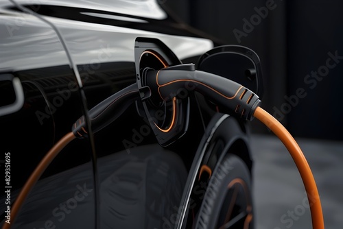 Sleek Electric Vehicle Charging Cable Plugged Into Futuristic Automobile © Ratchadaporn