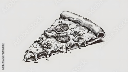 Delicious Hand-Drawn Pizza Sketch with White Background photo