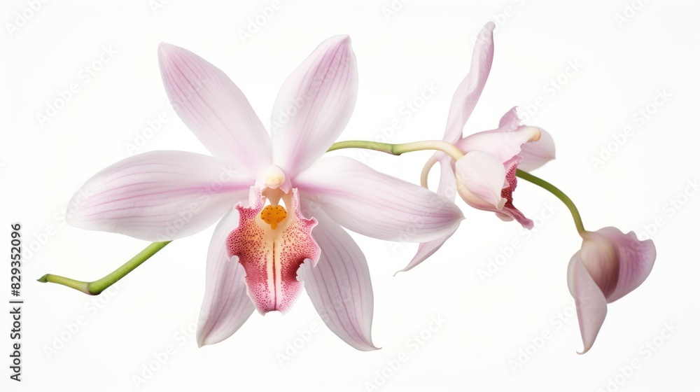 blooming orchid with delicate petals on a white background blooming orchid with delicate petals on a white background